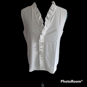 White Sleeveless Ruffle Blouse